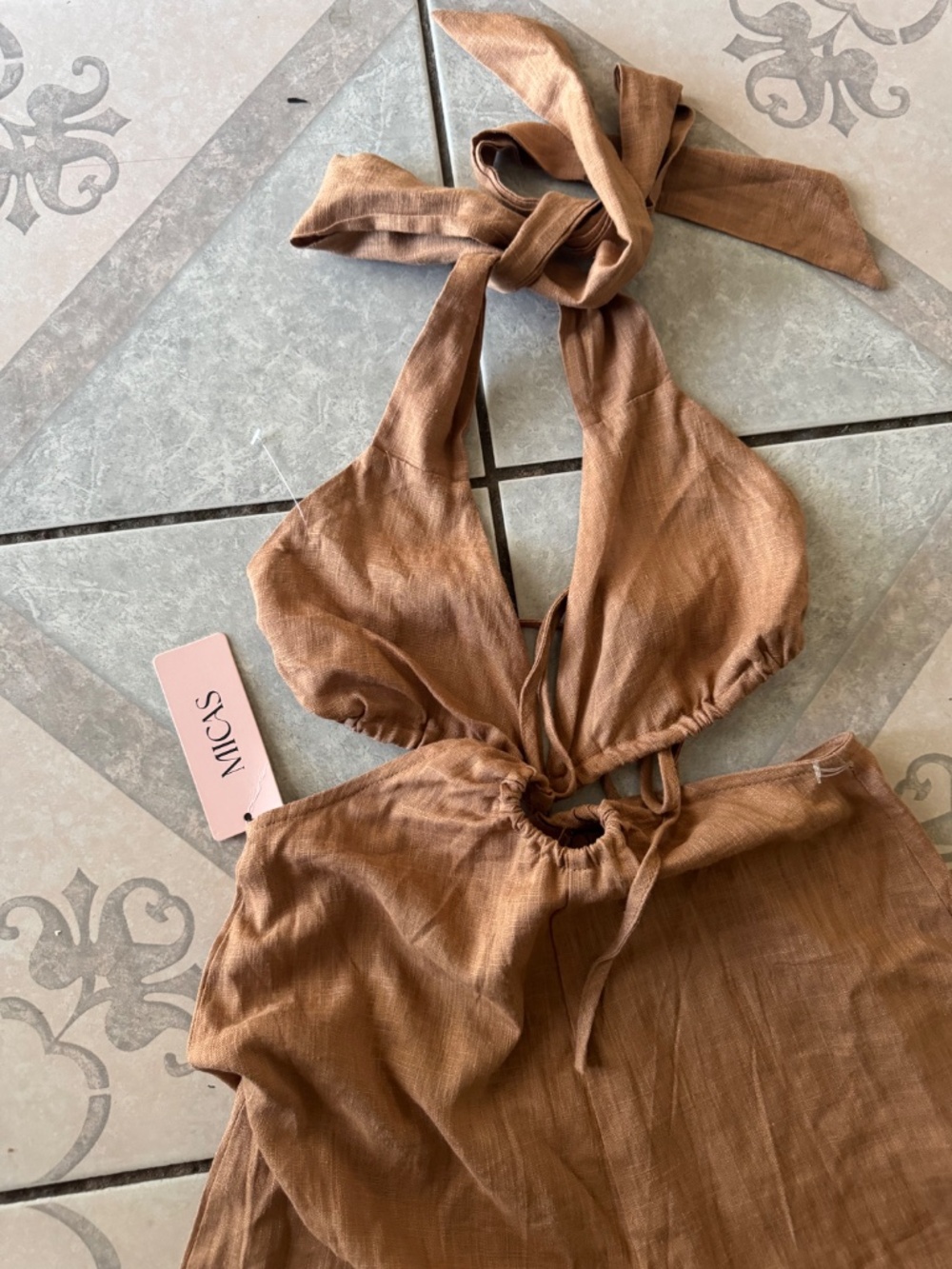 Micas Brown Halter Neck Wide Leg Jumpsuit - Small